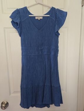 MINE Blue V-Neck Flutter Sleeve Midi Dress Size Large